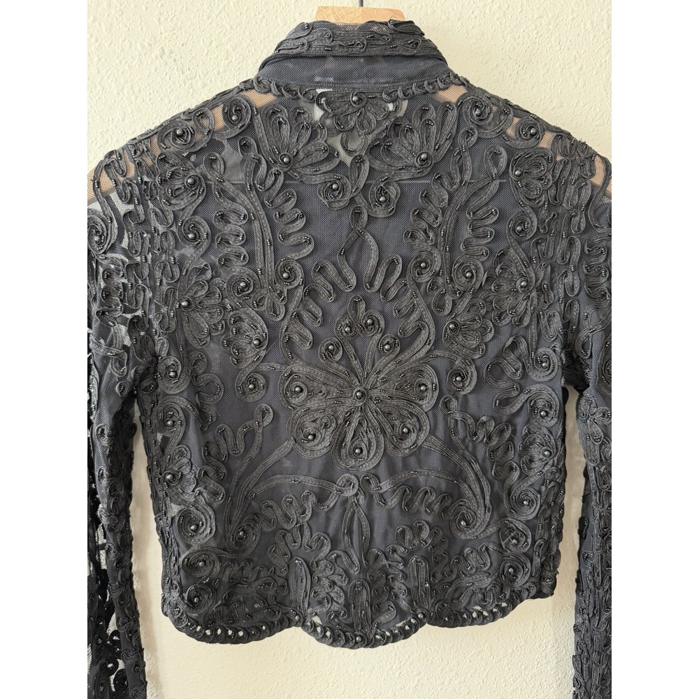 Vintage Cache Bolero Western Black Beaded Sheer Lace Cropped Cardigan Witchy Med - Picture 9 of 9